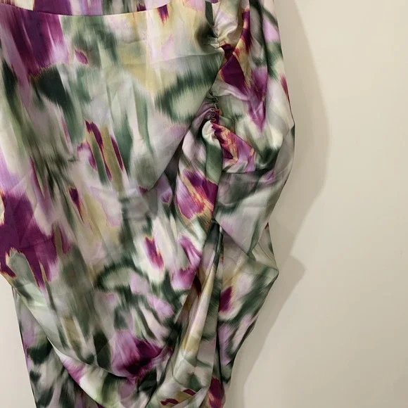 Cider Dress‎ Womens 2XL Watercolor Ruched Retro Disco Satin Midi Romantic - Picture 3 of 9